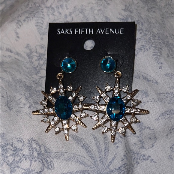 Saks Fifth Avenue Blue and Gold Starburst Earrings - Picture 2 of 3